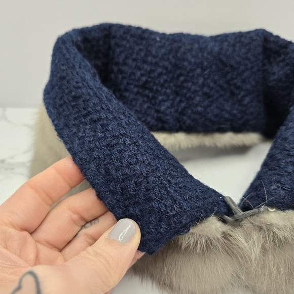 vintage 60's | navy blue cream real fur maximalist detachable collar unisex - Picture 5 of 10